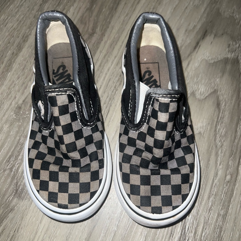 Vans Kids Checkered Slip-On Shoes - Black and White
